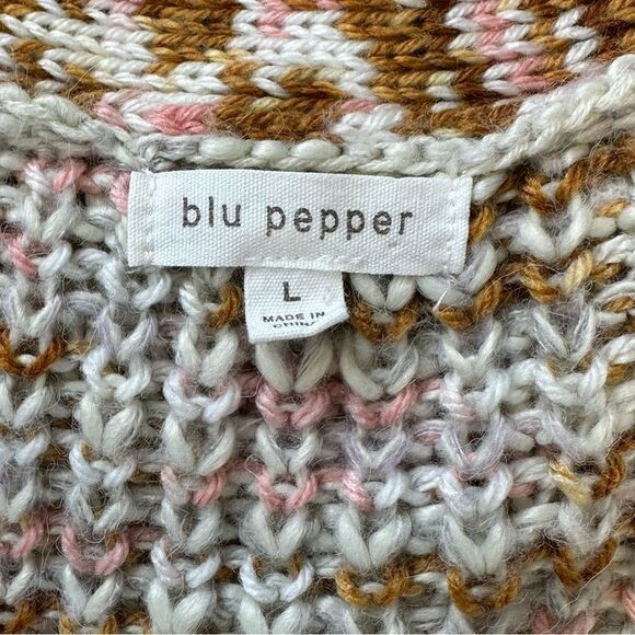 Blu Pepper Marled Button Front Cardigan NWT Cream Brown Pink Size Large - Picture 5 of 13